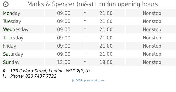 Marks Spencer Oxford Street London Opening Times