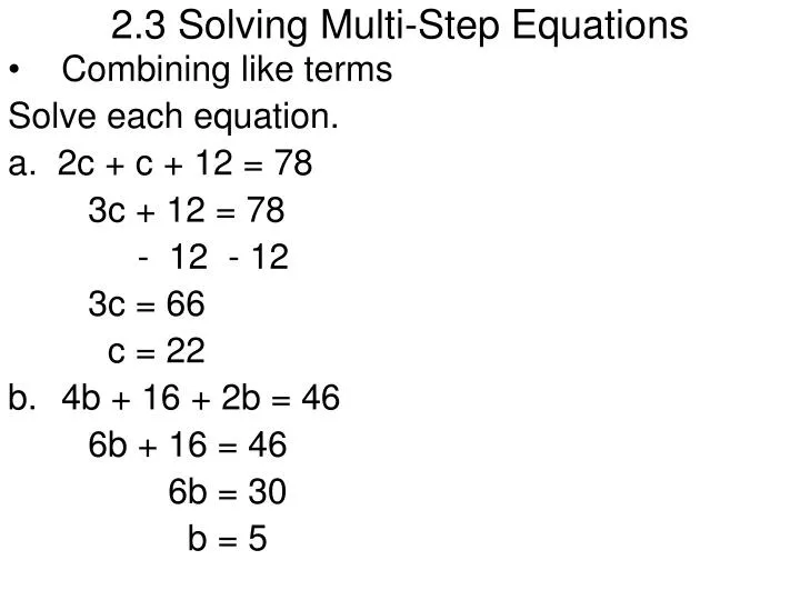 Solving Multi Step Equations Practice 2 3