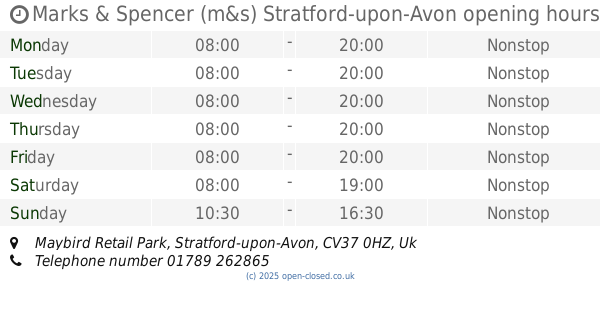Marks and Spencer Opening Times Stratford Upon Avon