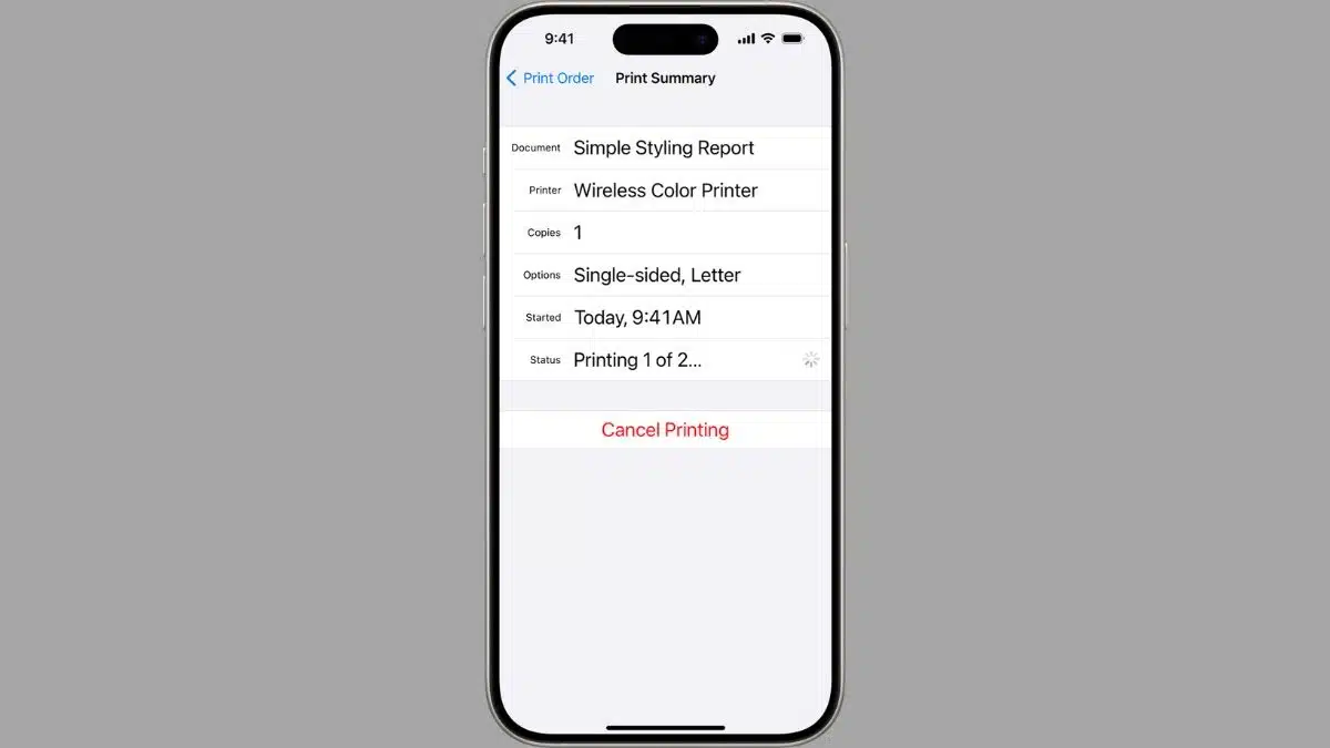 Cancel Print Job on Iphone
