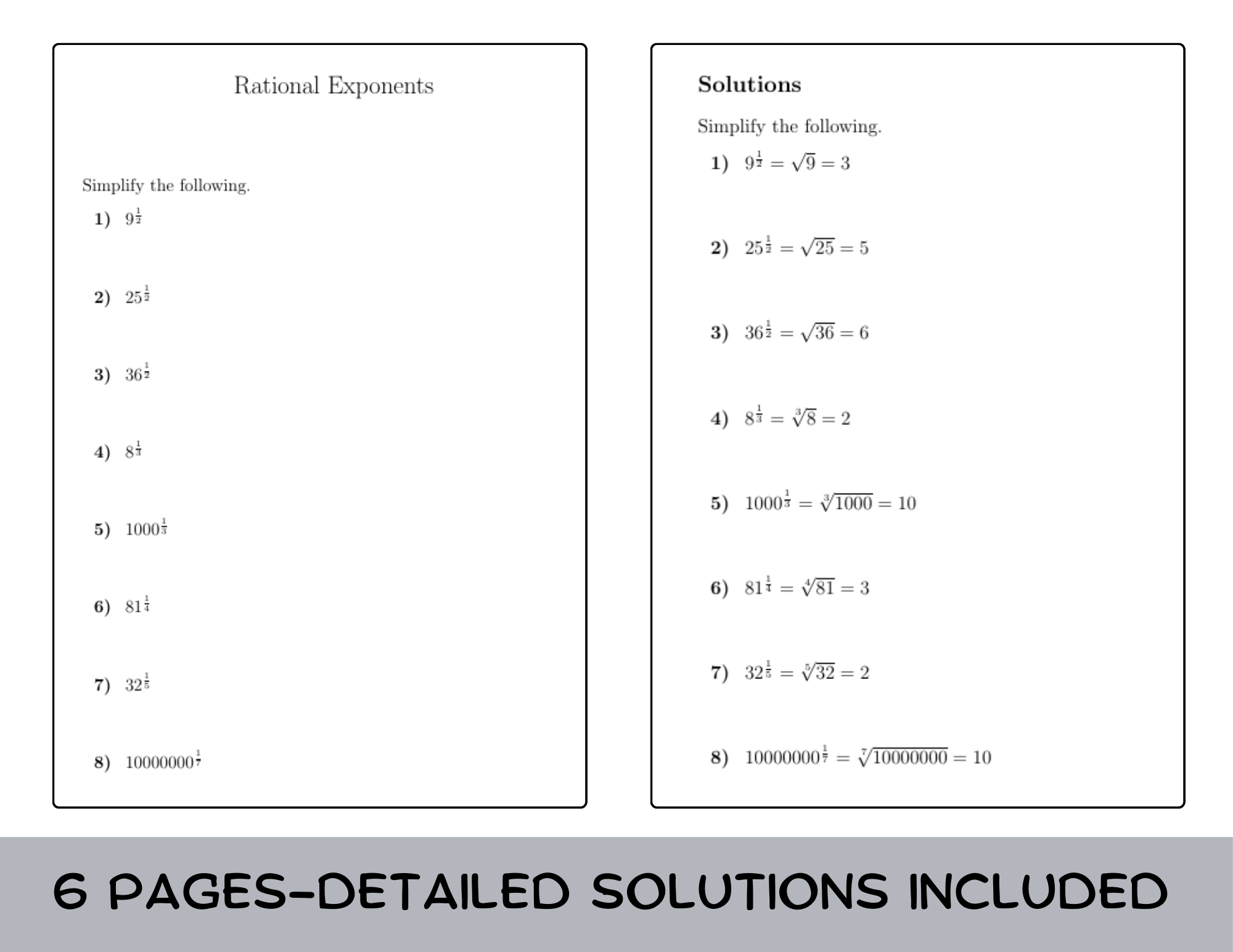 Solving Equations with Rational Exponents Worksheet Pdf