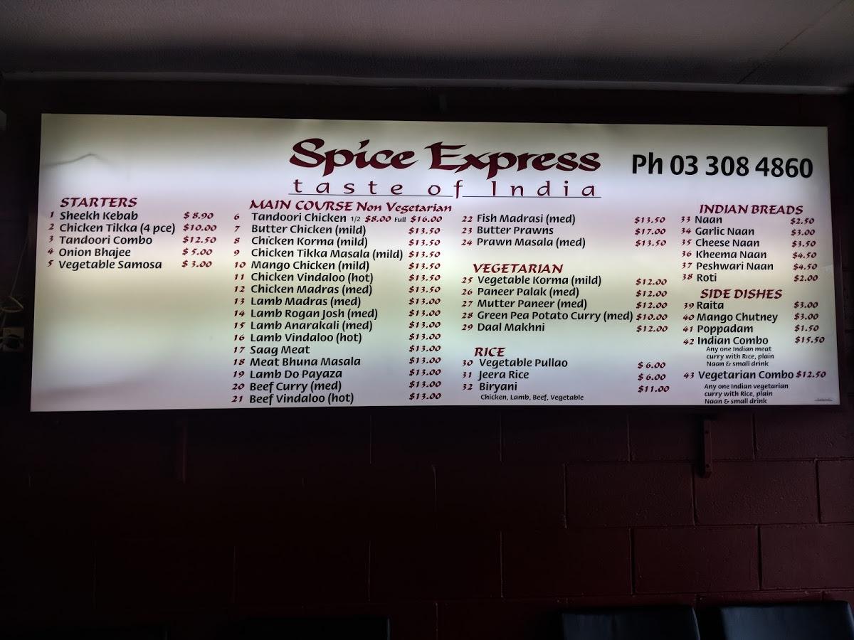 Spice Express Indian Kitchen Menu