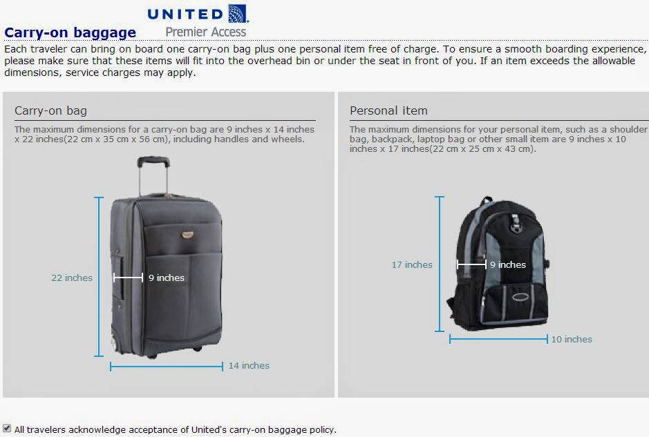 United Air Personal Item Size