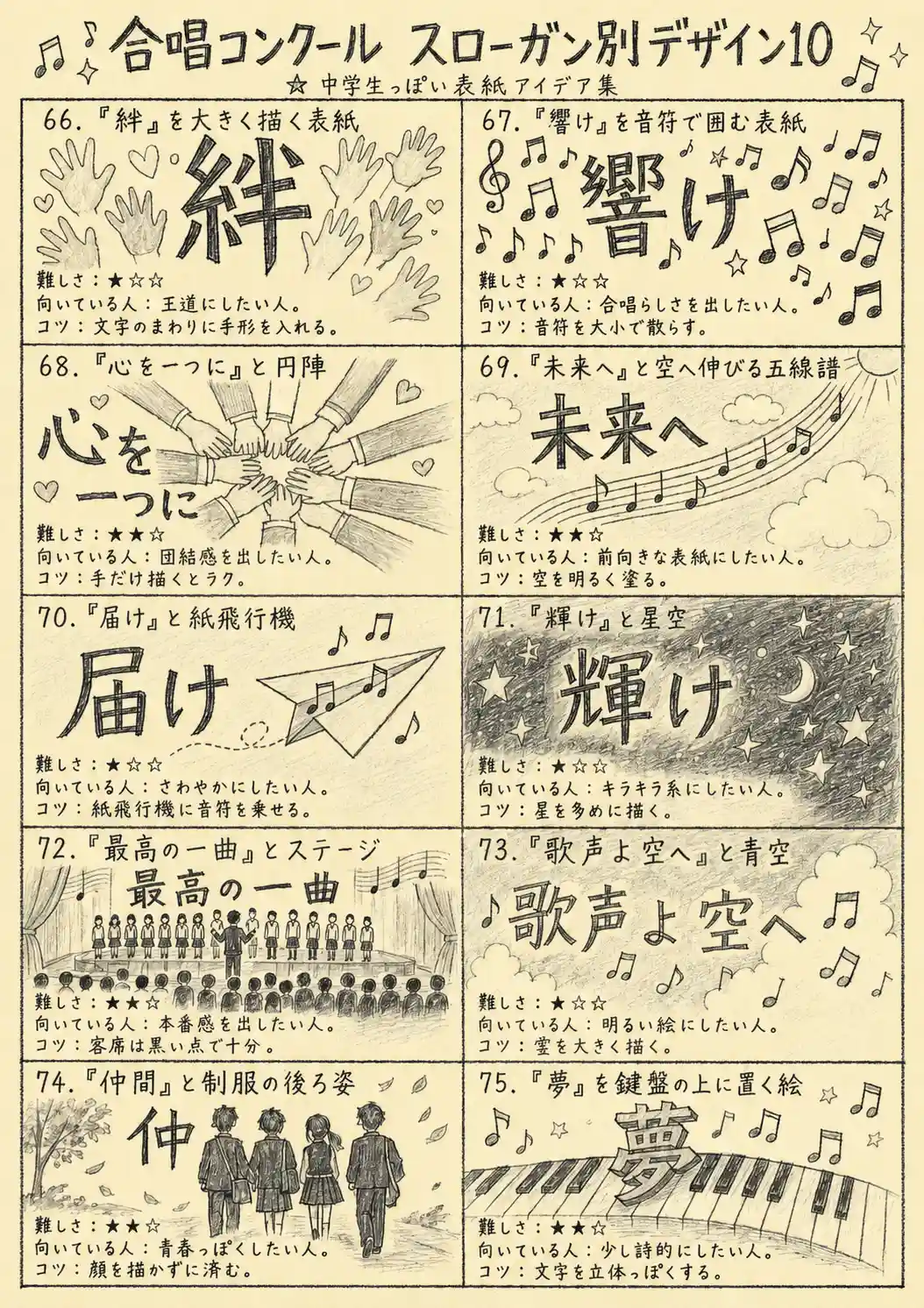 合唱コンクール表紙絵の極意！白黒印刷で映える簡単構図と人気案