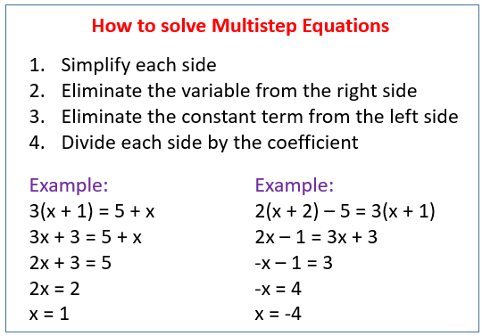 Multi Step Equations Examples with Answers