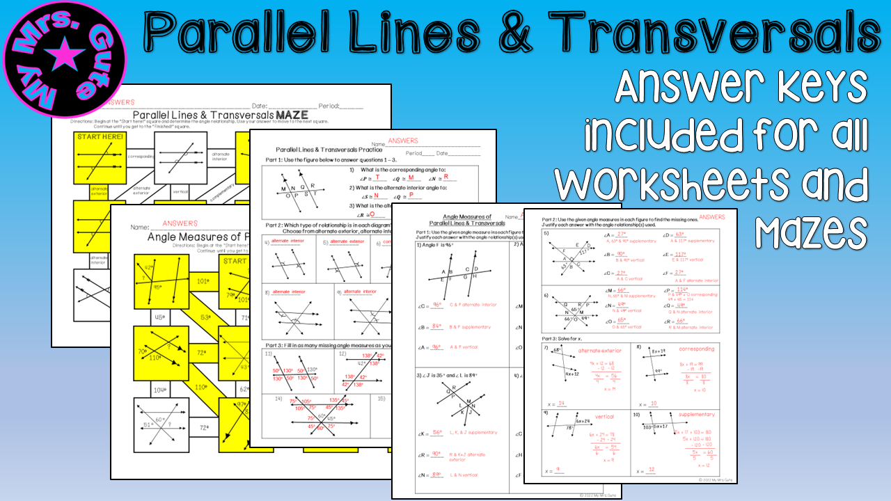Parallel Lines and Transversals Worksheet Answers